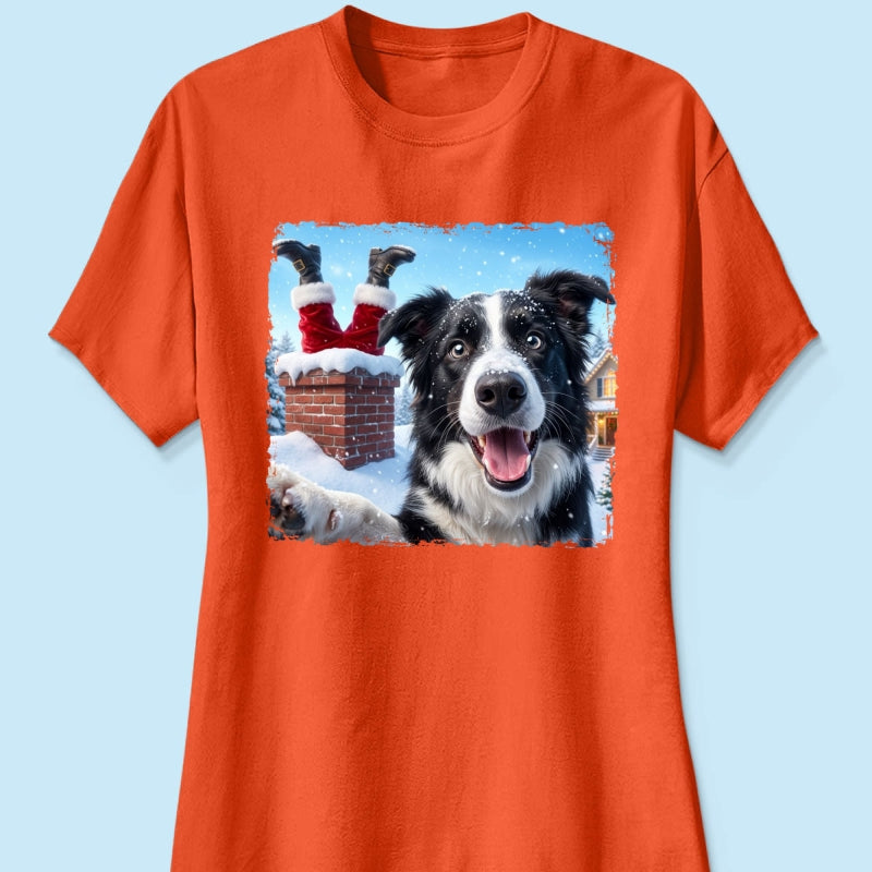 Pet Caught Santa Stuck In Chimney Upload Pet Photo - Personalized Shirt - Funny Gift For Dog Lovers