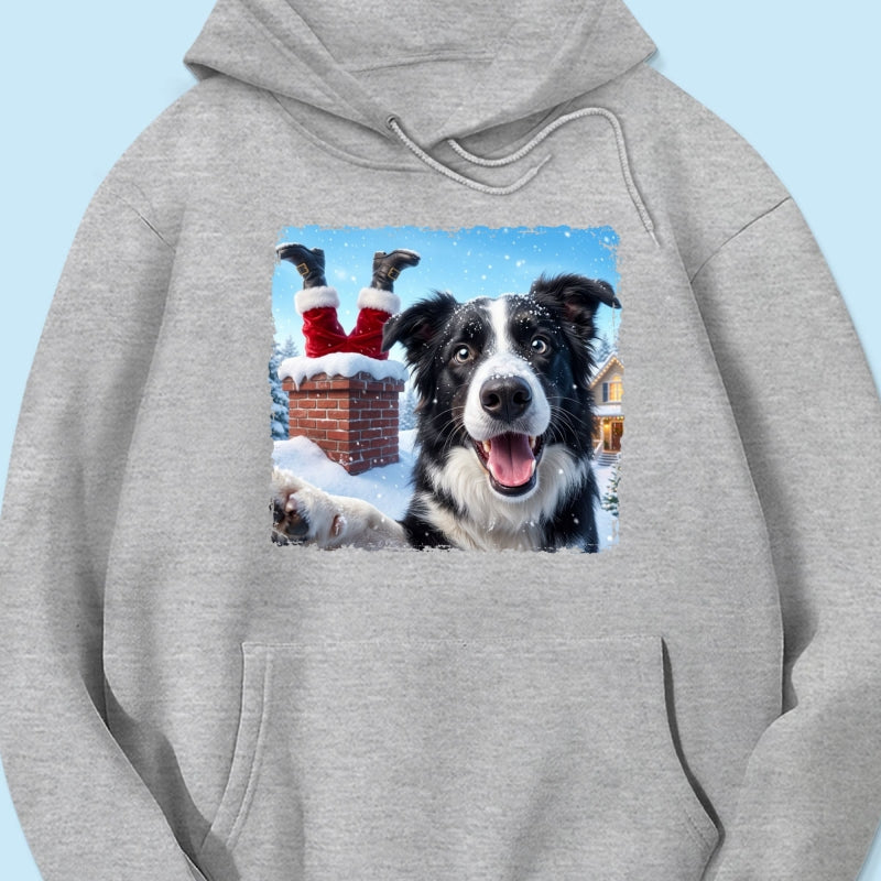 Pet Caught Santa Stuck In Chimney Upload Pet Photo - Personalized Shirt - Funny Gift For Dog Lovers