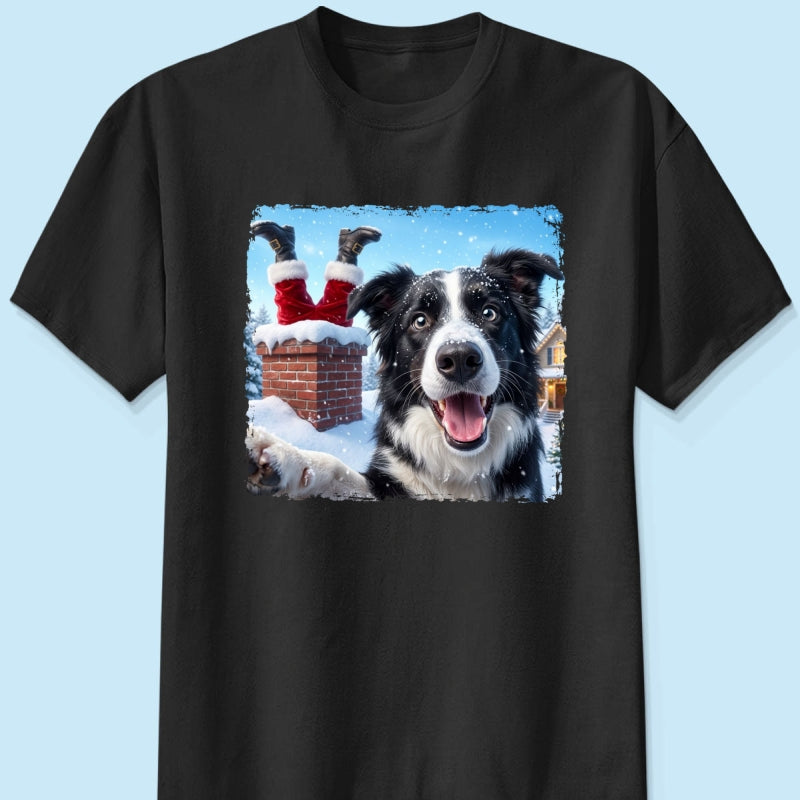 Pet Caught Santa Stuck In Chimney Upload Pet Photo - Personalized Shirt - Funny Gift For Dog Lovers