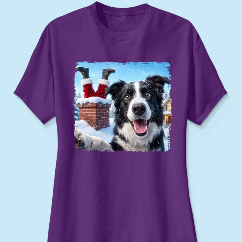 Pet Caught Santa Stuck In Chimney Upload Pet Photo - Personalized Shirt - Funny Gift For Dog Lovers