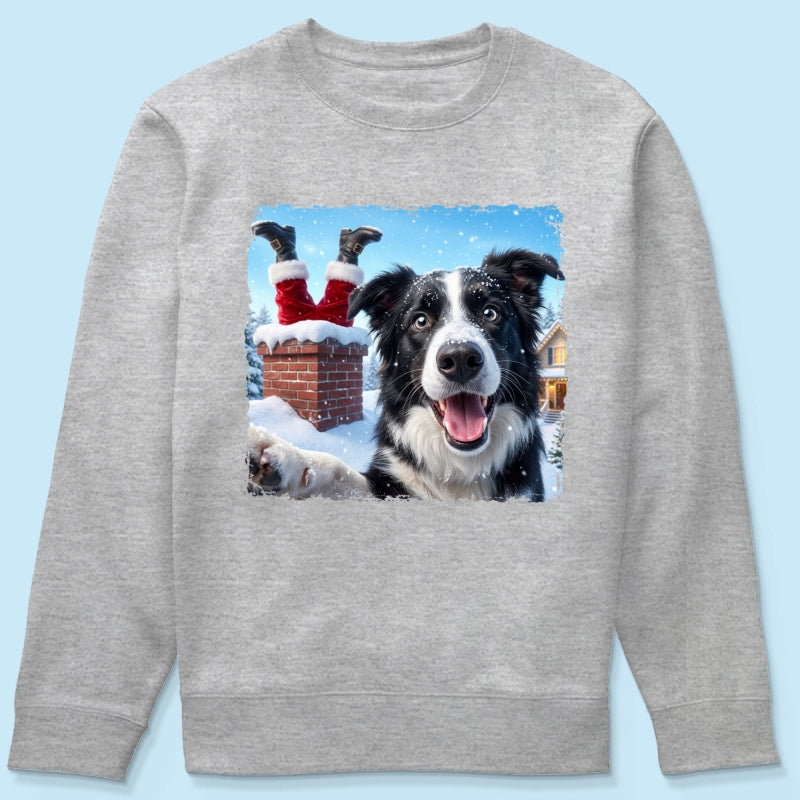 Pet Caught Santa Stuck In Chimney Upload Pet Photo - Personalized Shirt - Funny Gift For Dog Lovers