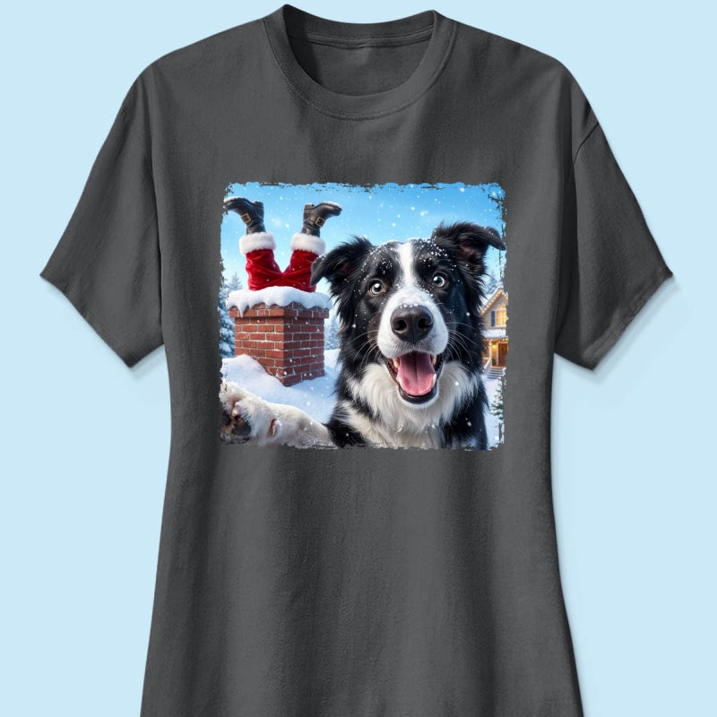 Pet Caught Santa Stuck In Chimney Upload Pet Photo - Personalized Shirt - Funny Gift For Dog Lovers