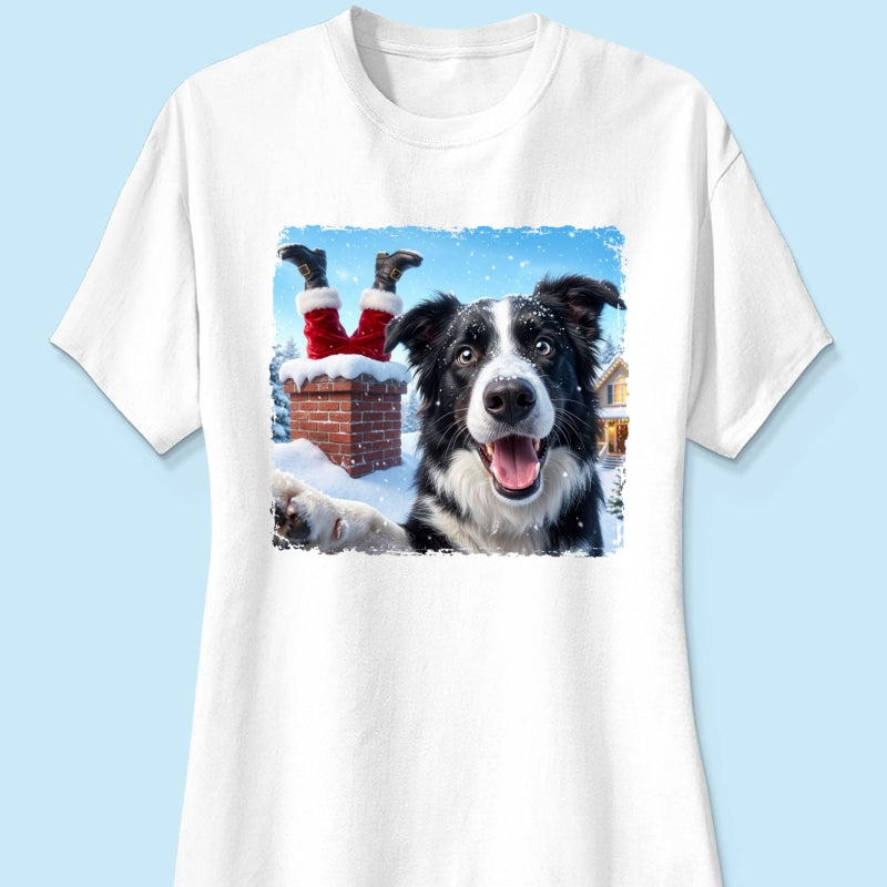 Pet Caught Santa Stuck In Chimney Upload Pet Photo - Personalized Shirt - Funny Gift For Dog Lovers