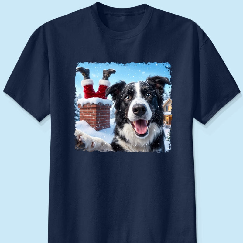 Pet Caught Santa Stuck In Chimney Upload Pet Photo - Personalized Shirt - Funny Gift For Dog Lovers