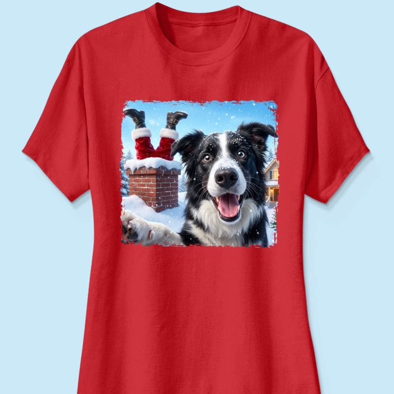 Pet Caught Santa Stuck In Chimney Upload Pet Photo - Personalized Shirt - Funny Gift For Dog Lovers