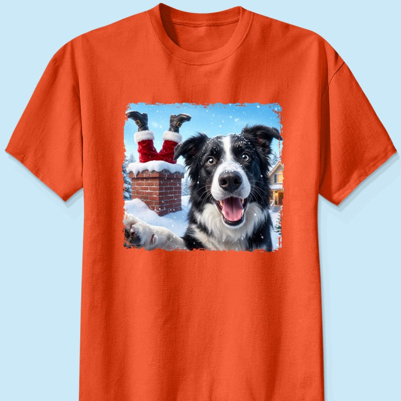 Pet Caught Santa Stuck In Chimney Upload Pet Photo - Personalized Shirt - Funny Gift For Dog Lovers