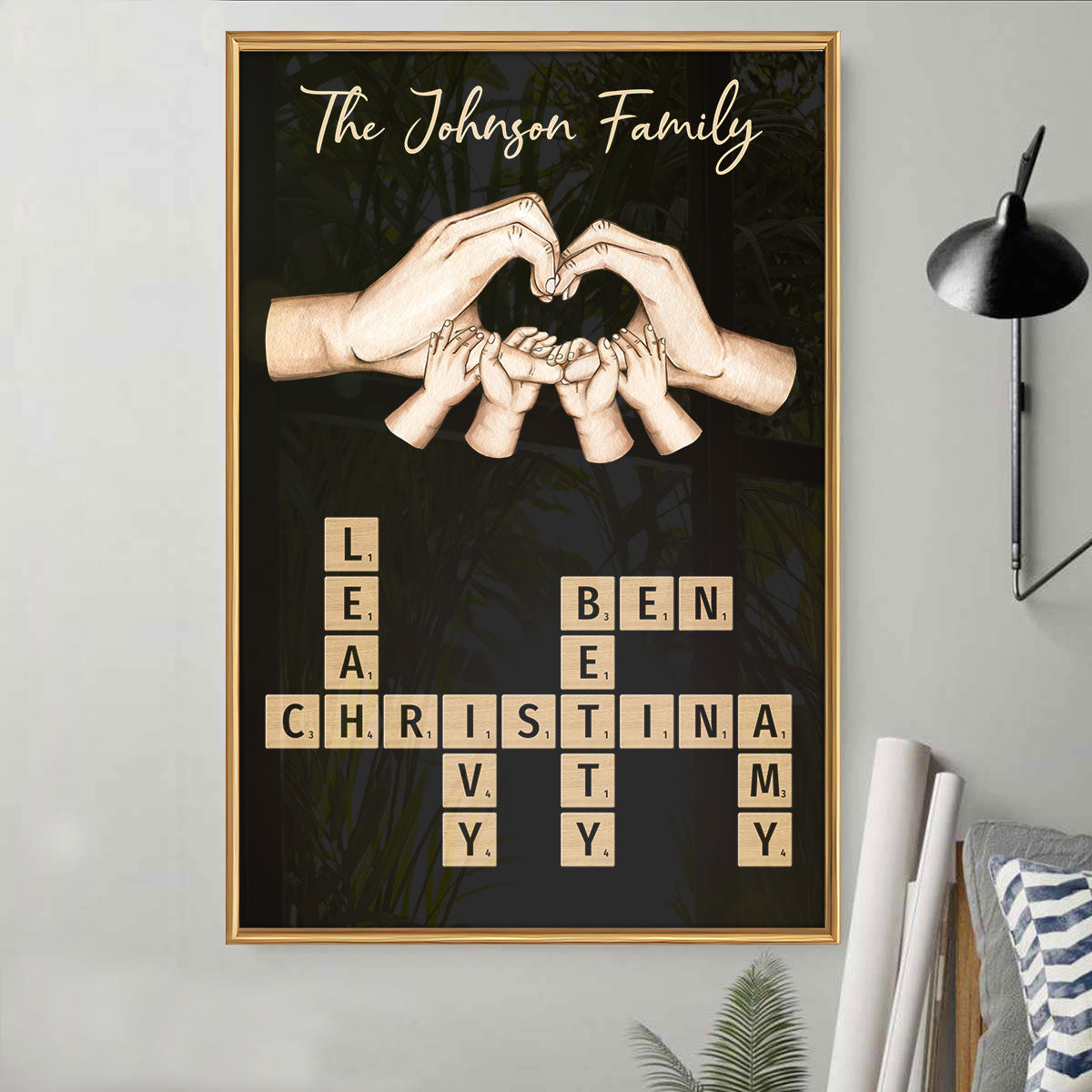 Family Heart Hands Crossword Puzzle Art Home Decor Personalized Poster