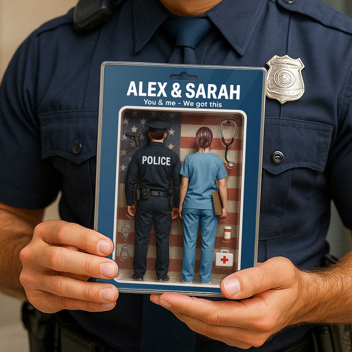 You & Me We Got This Police & Nurse Hero Couple Realistic Figures Style Personalized Acrylic Block Plaque