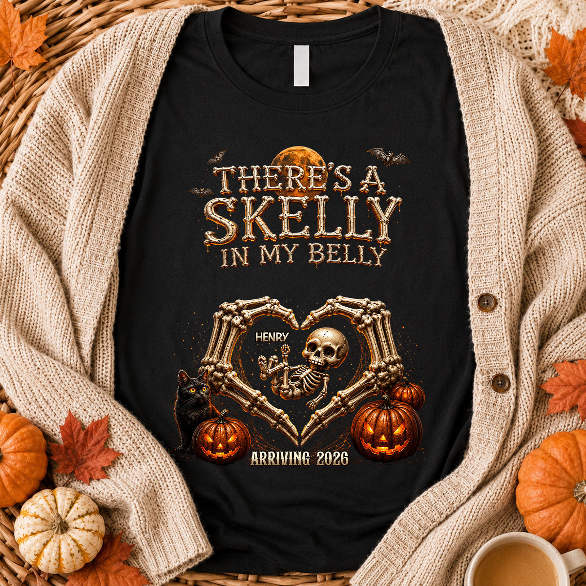 Skeleton Baby Halloween Pregnancy Announcement - Personalized Shirt - Gift For Her
