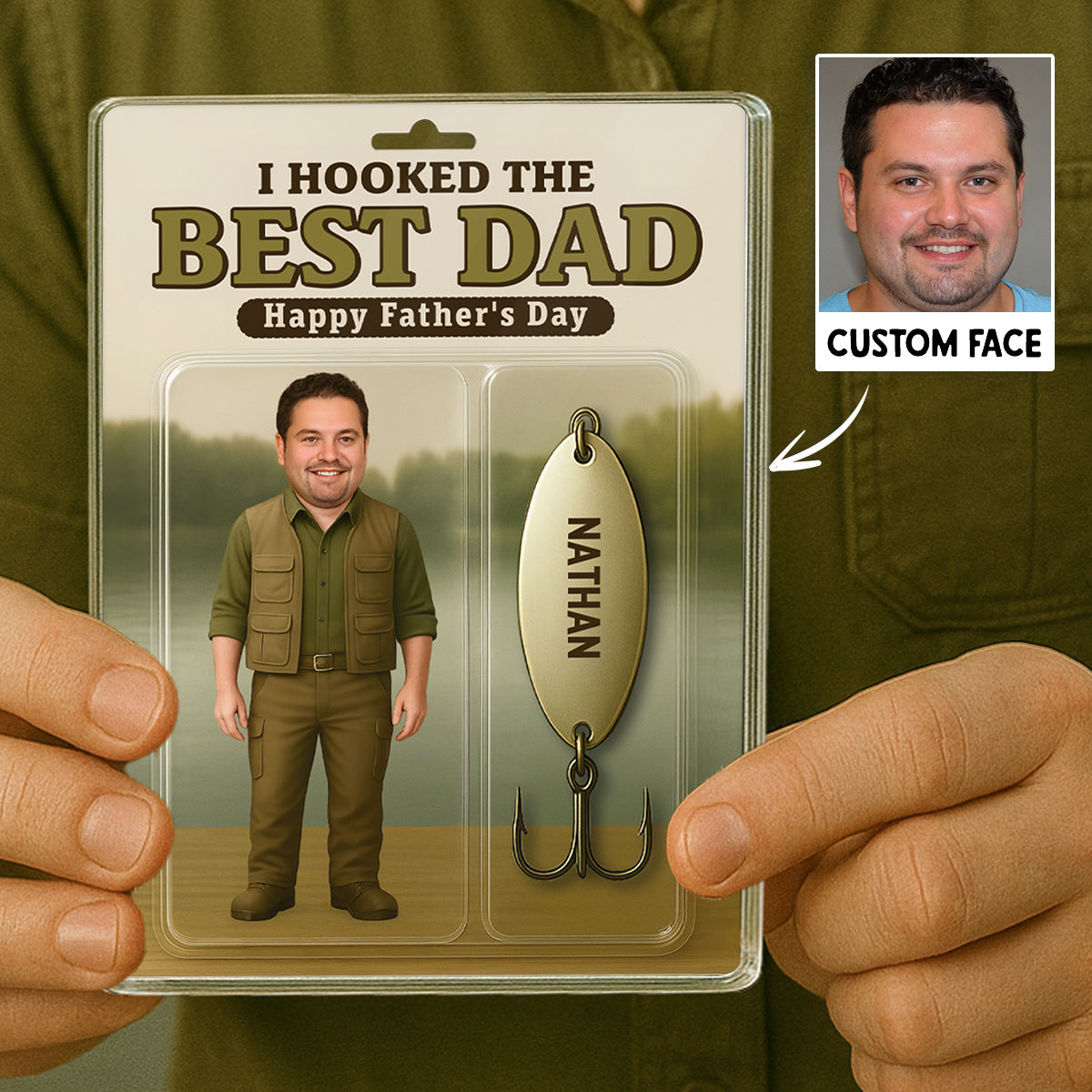 3D Effect Hooked On The Best Dad Fishing Custom Figure Personalized Rectangle Flat Acrylic Block Plaque