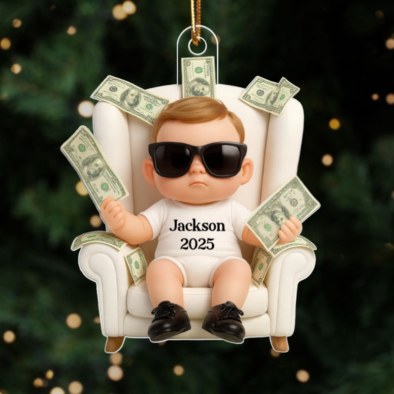Personalized Funny Kid With Dollar 3D Style Acrylic Ornament, Christmas Gift For Kids, Grandkids