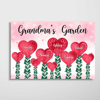 Grandma Garden Hearts Personalized Horizontal Poster