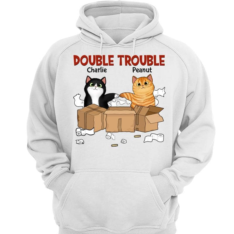 Double Trouble Naughty Fluffy Cats Funny Gift For Cat Lover Personalized Shirt