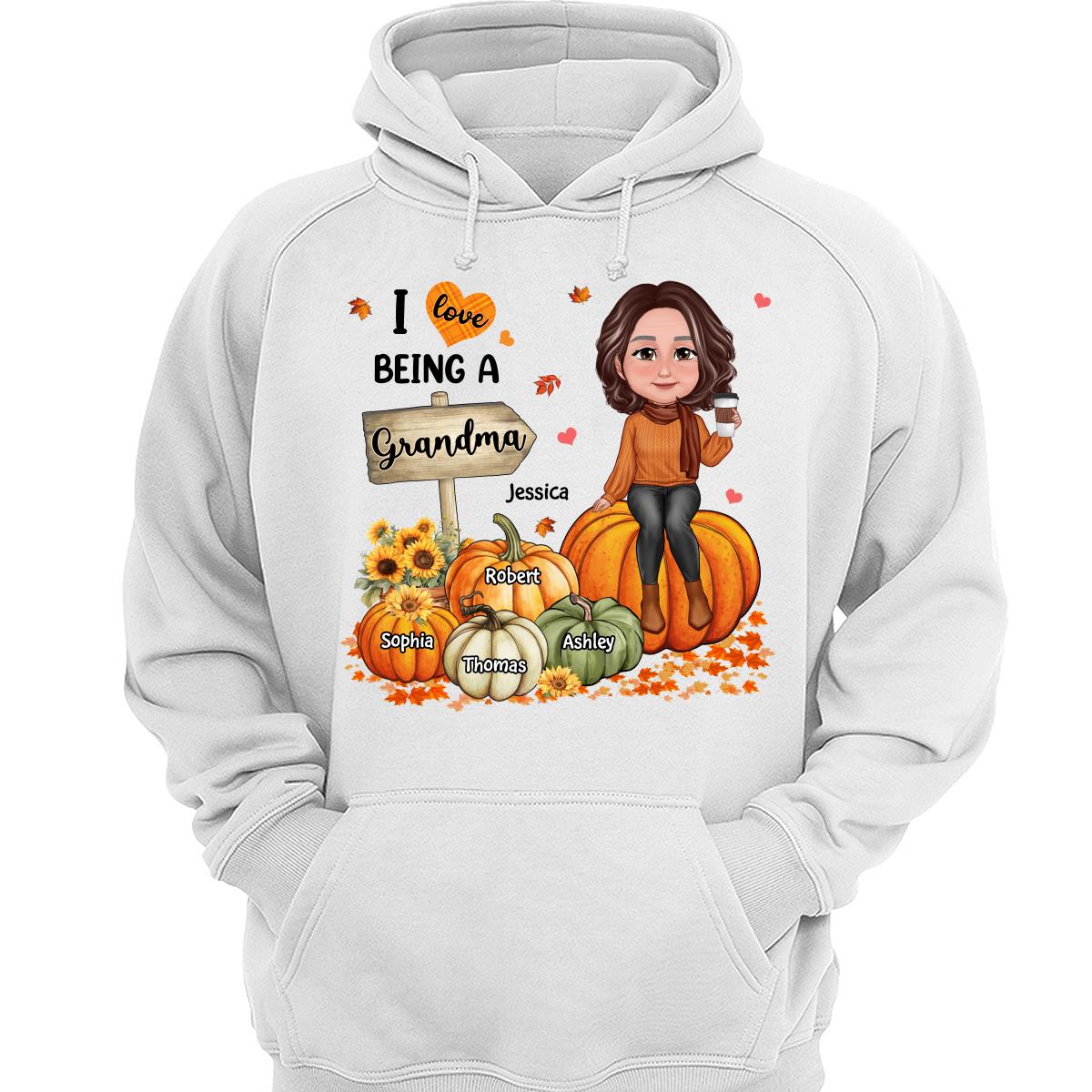 Love Being A Grandma Fall Season Sitting On Pumpkins Personalized Shirt