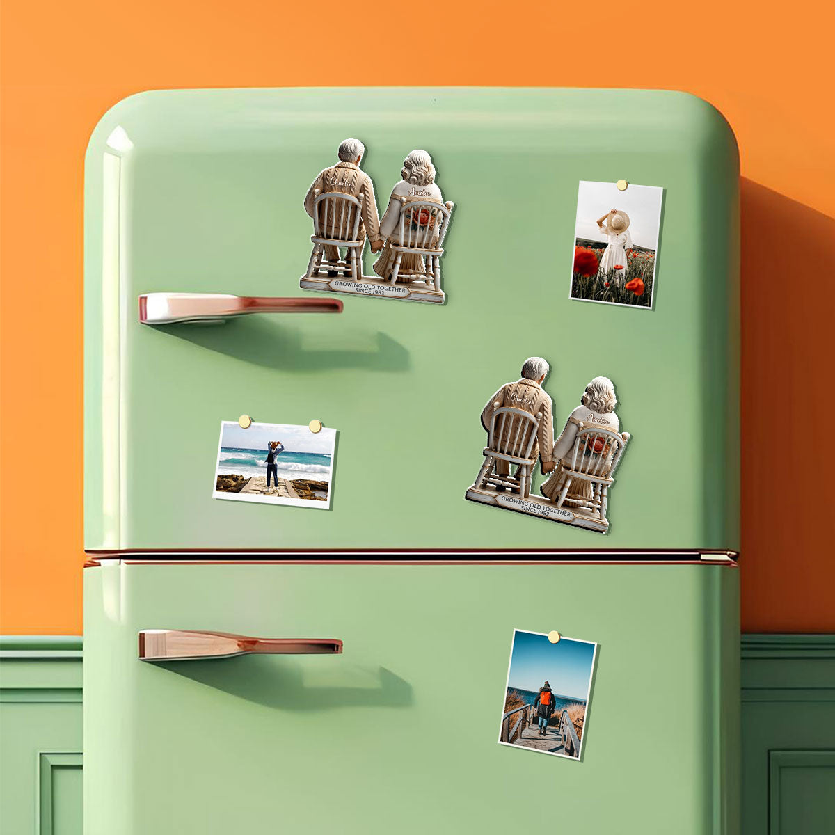 3D Effect Old Couple Sitting Together Personalized Acrylic Fridge Magnet, Heartfelt Gift For Couple, For Him, For Her, Husband, Wife