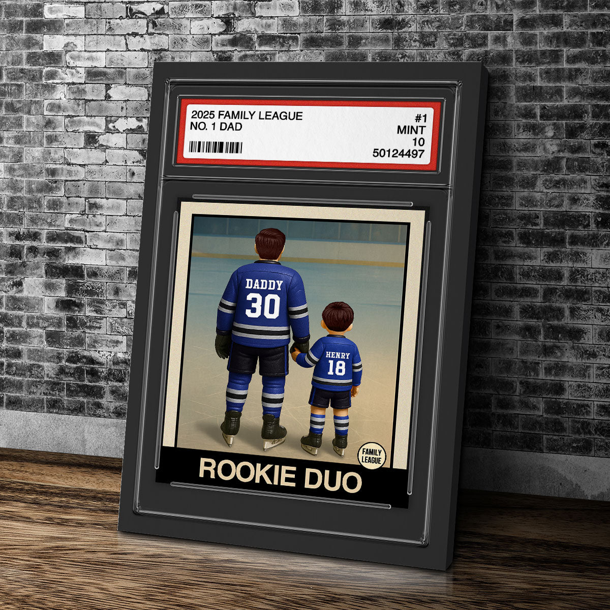 Hockey No. 1 Dad Man & Kids Trading Card Style Personalized Wrapped Canvas
