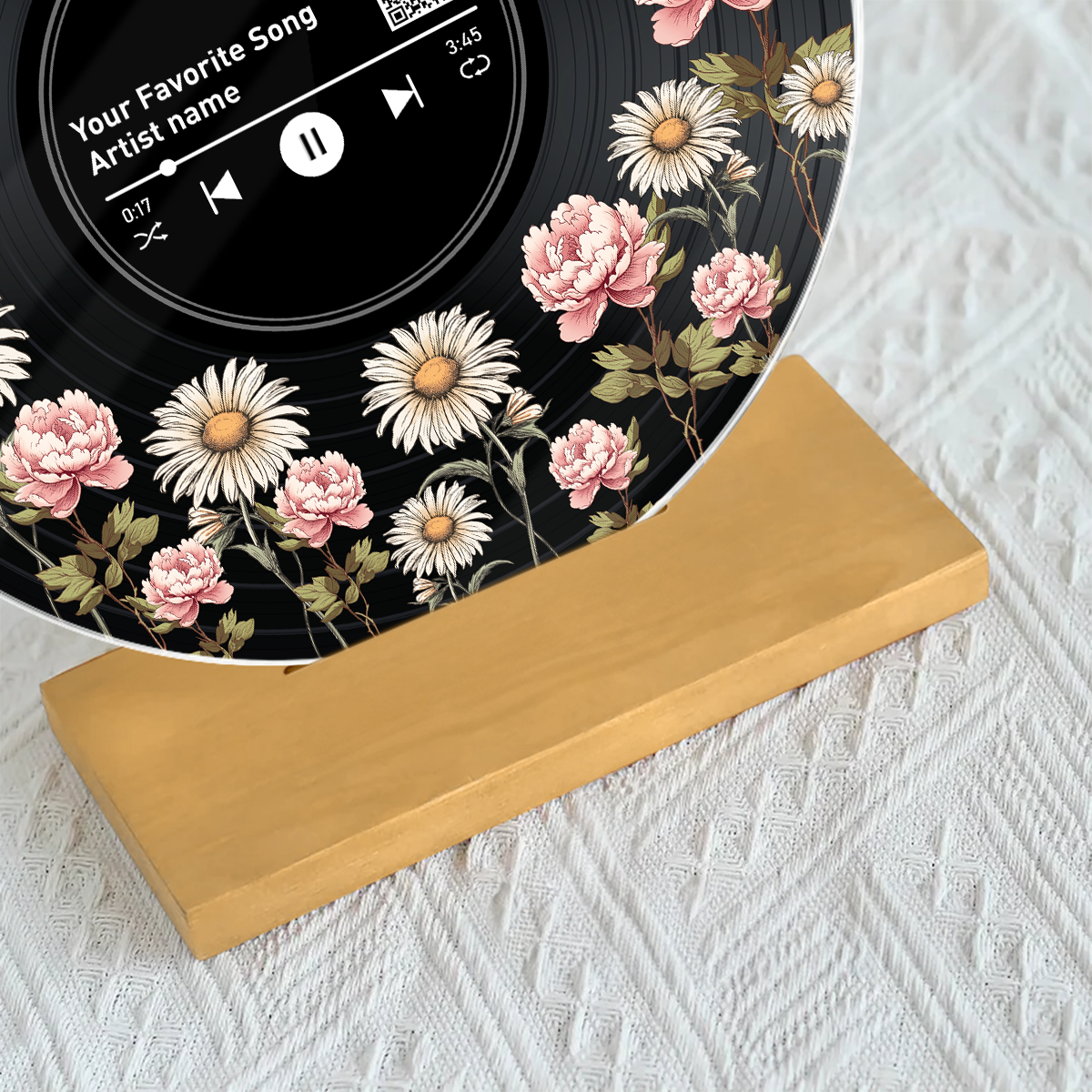 Couple Birth Month Flower Custom Vinyl Record Acrylic Song Plaque, Scannable QR Code, Personalized Valentine's Day, Birthday, Anniversary Gift for her and for him