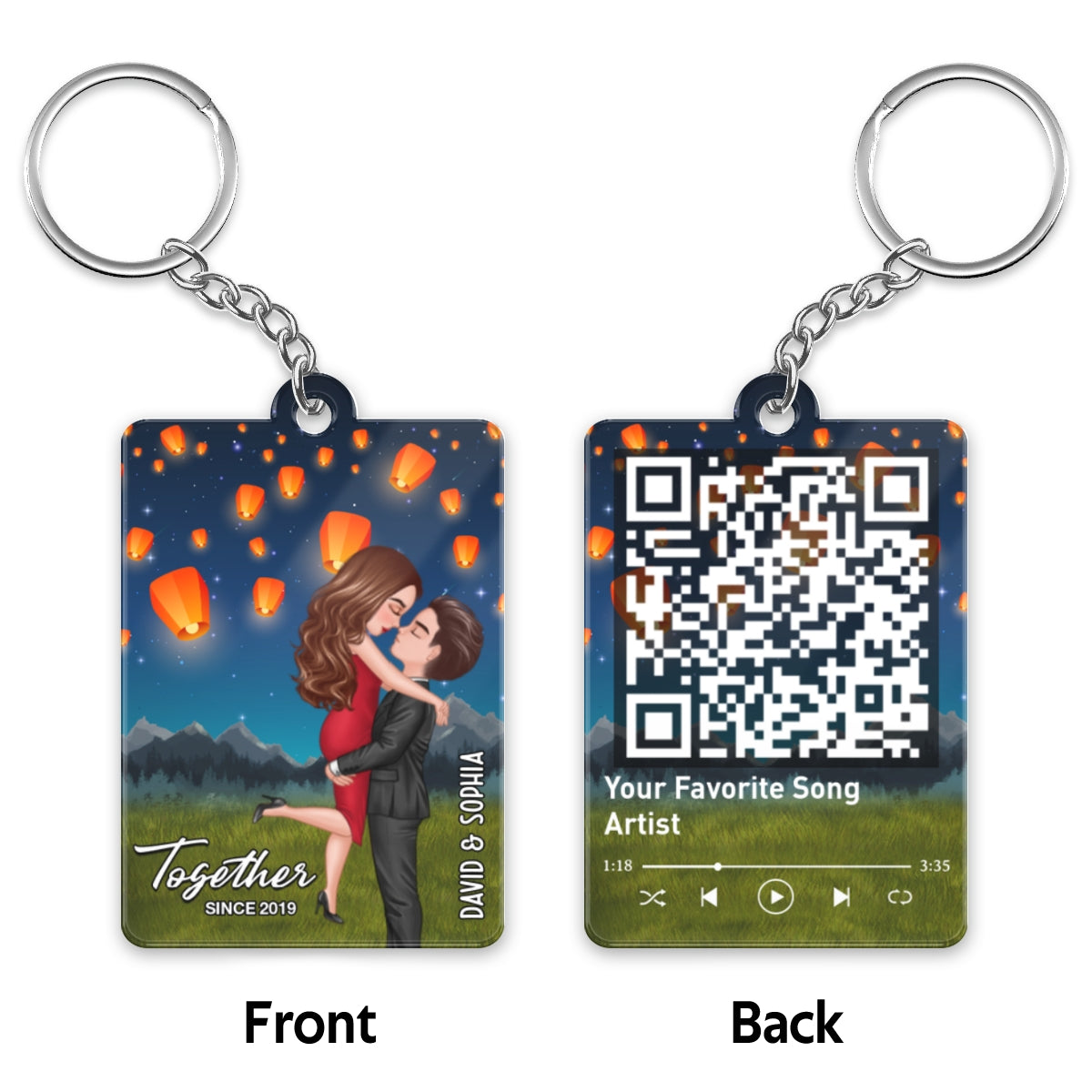 Couple Kissing Under Sky Lantern Night Favorite Song QR Song Personalized Acrylic Keychain