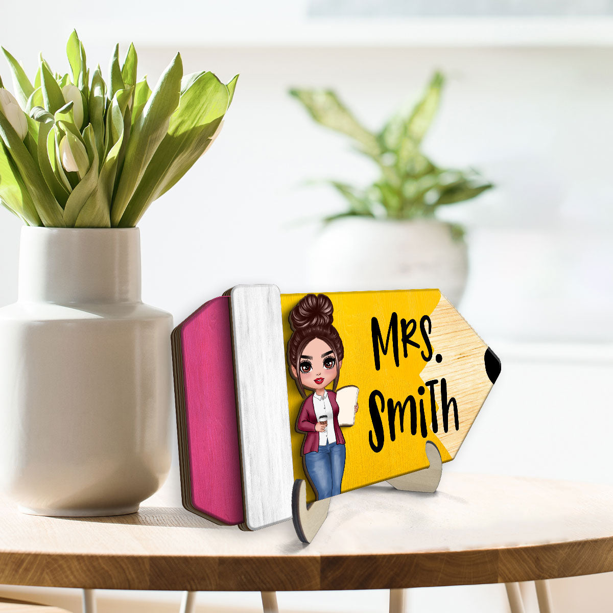Teacher Pencil Personalized 2-Layer Wooden Plaque, Gift For Teacher, Teacher Classroom Decor