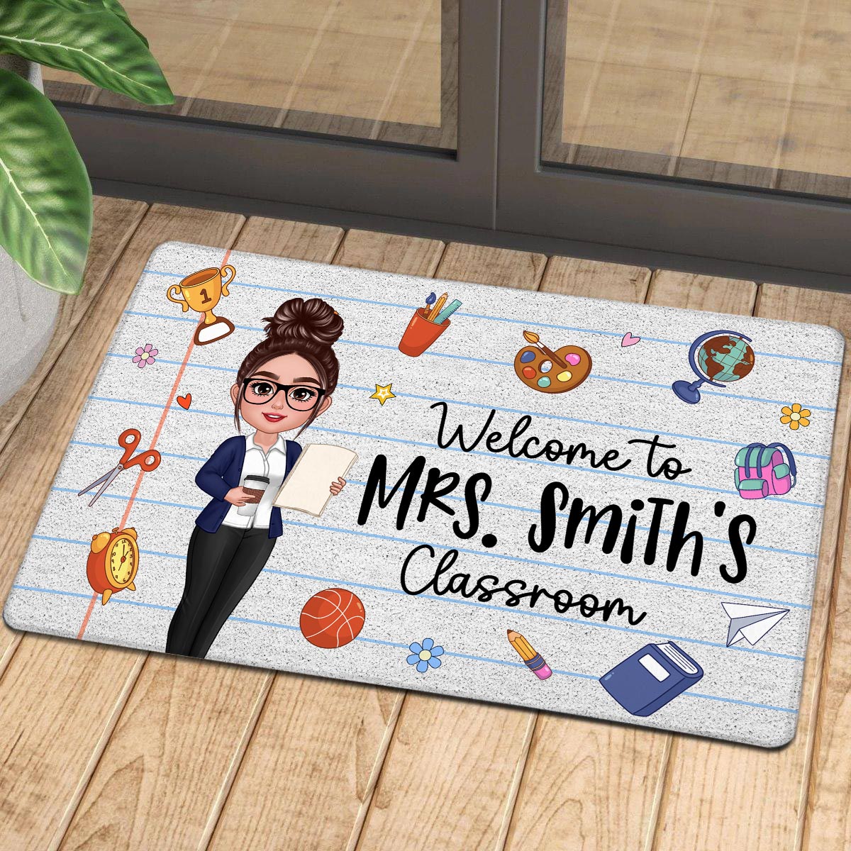Teacher Notebook Pattern And Things Welcome To Classroom Personalized Doormat
