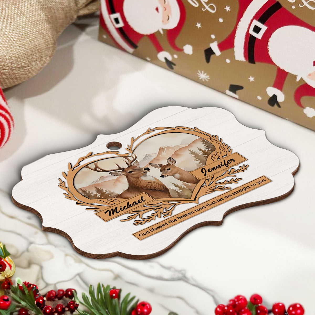 God Gave Me You Deer Love Personalized Wooden Ornament, Heartfelt Christmas Gift For Girlfriend Boyfriend Husband Wife, Gift For The Couple