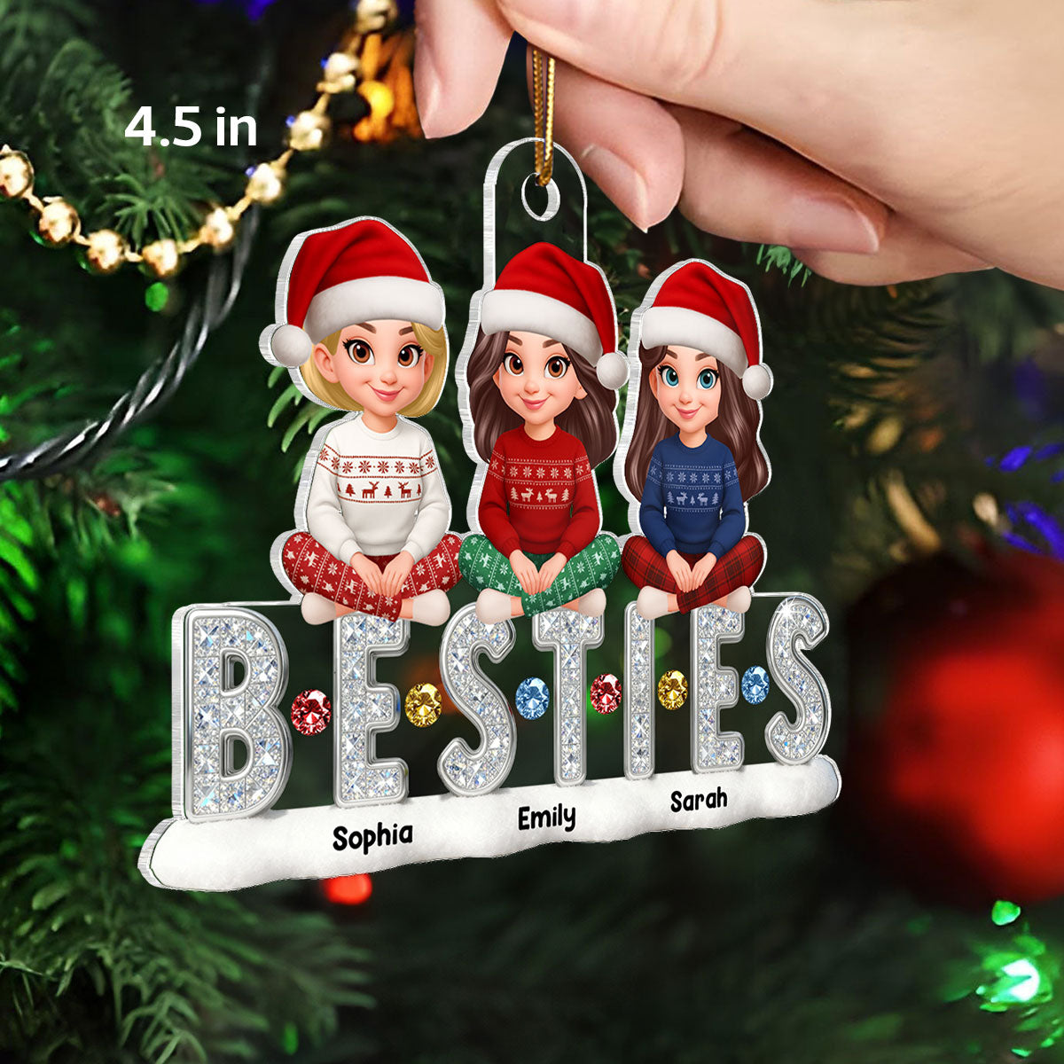 3D Shinning Effect Besties Friends Christmas - Personalized Acrylic Ornament - Gift For Best Friends