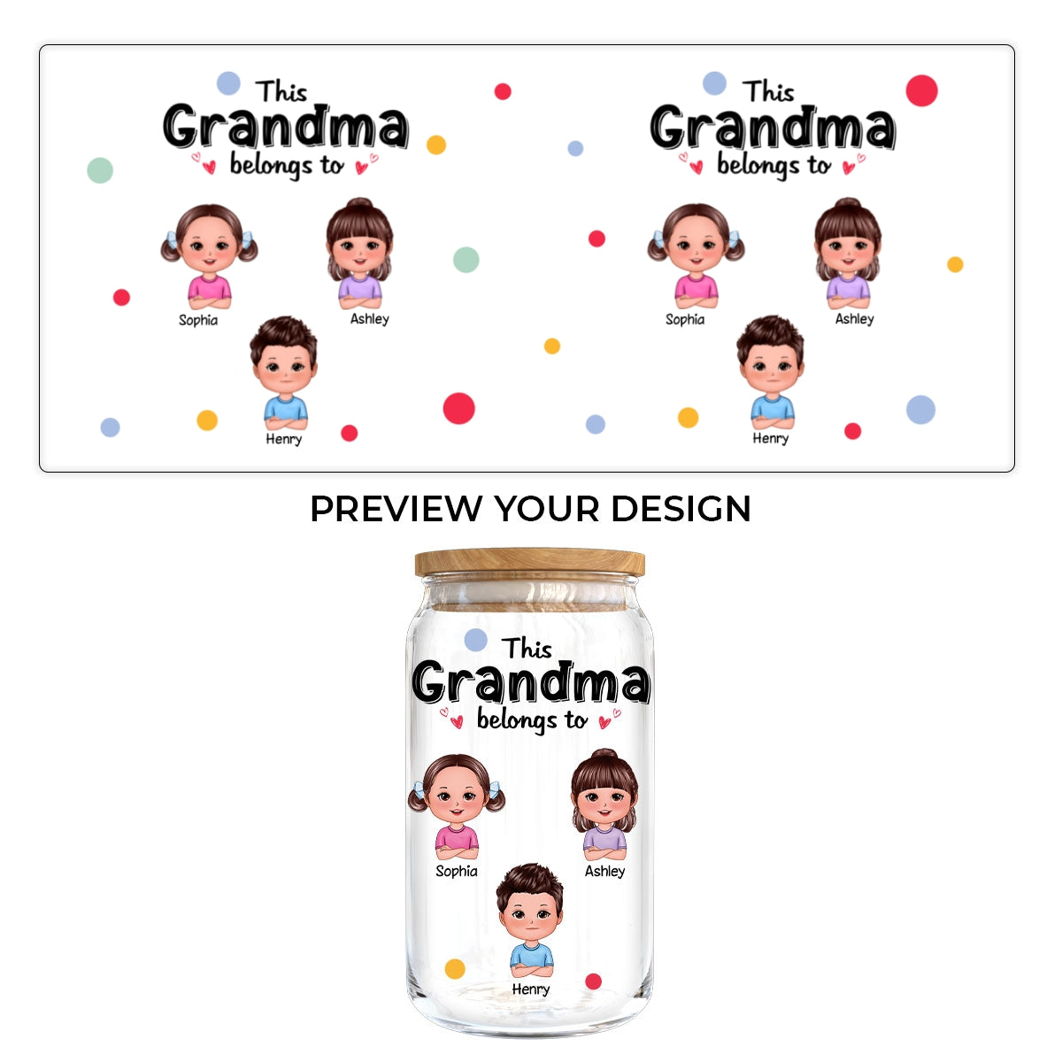 This Grandma Mom Belongs To Cute Kids Personalized Clear Glass Can