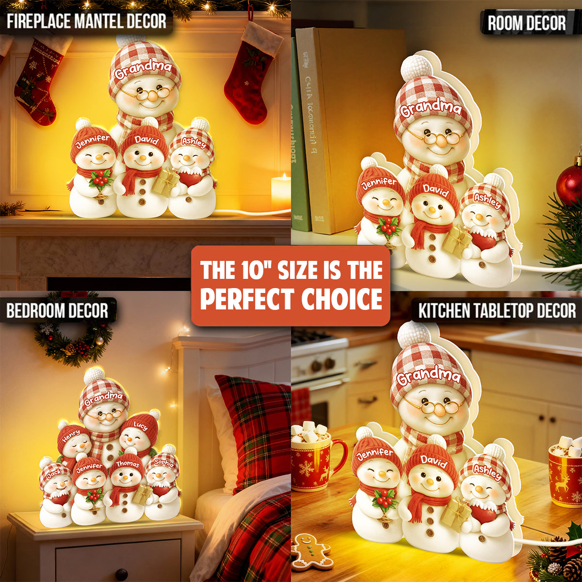 Snowman Grandma & Grandkids Together - Personalized Light Box - Christmas Gift for Grandma
