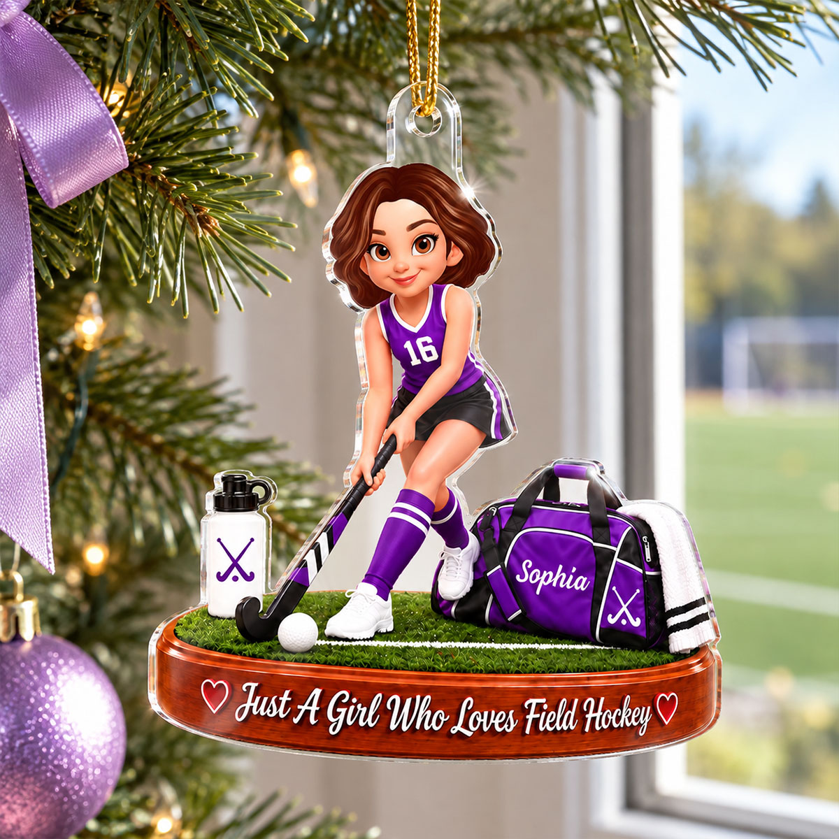 Just a Girl Who Loves Field Hockey - Personalized Acrylic Ornament - Christmas Gift for Daughter, Granddaughter