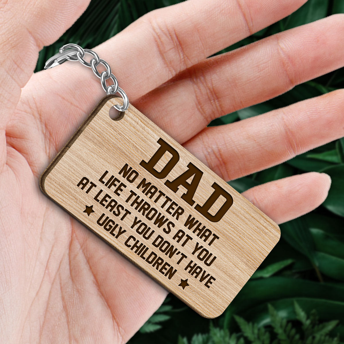 No Matter What Back View Man Kids Dog Cat Father‘s Day Gift Personalized Wooden Keychain