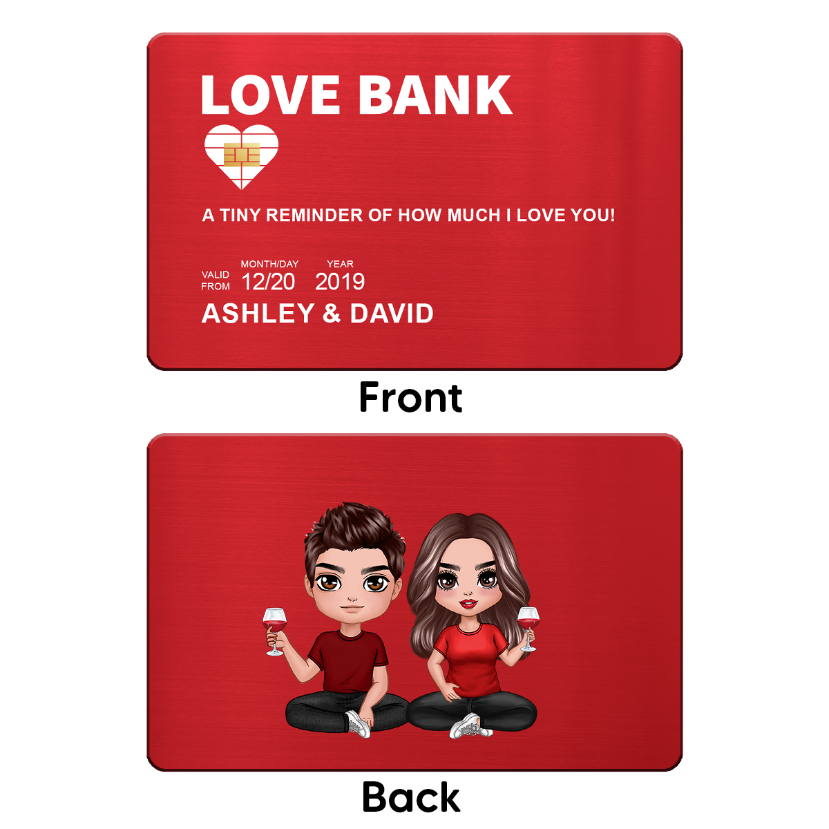 Love Bank Doll Couple Sitting Anniversary Gift Personalized Wallet Insert Metal Wallet Card