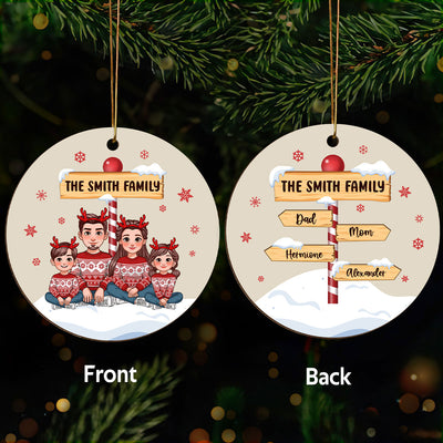 Christmas North Pole Family Personalized Double Sided Wooden Ornament, Christmas Decor For Family