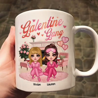 Galentine Gang Pretty Besties Sisters In House Personalized Mug,  Mug, Social Club, Besties Gift