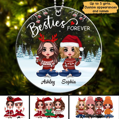 Doll Besties Sisters Sitting In Snow Personalized Acrylic Ornament