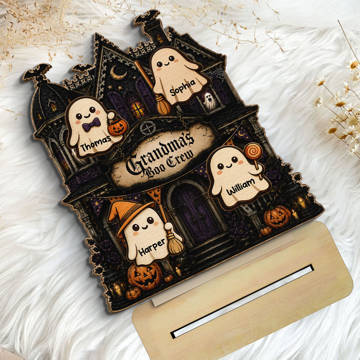 Grandma's Boo Crew Haunted House - Personalized 2-Layered Wooden Plaque - Halloween Decor For Grandma