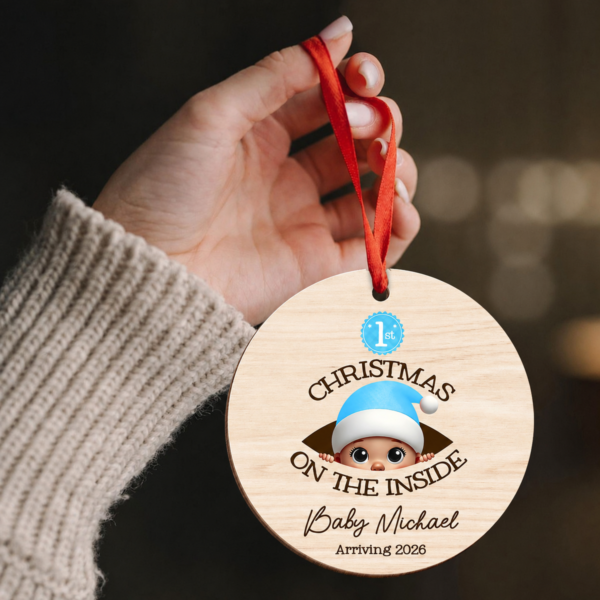 Personalized Baby's First Christmas On the Inside Wooden Ornament, Custom Pregnancy Reveal Ornament, Expecting Parents