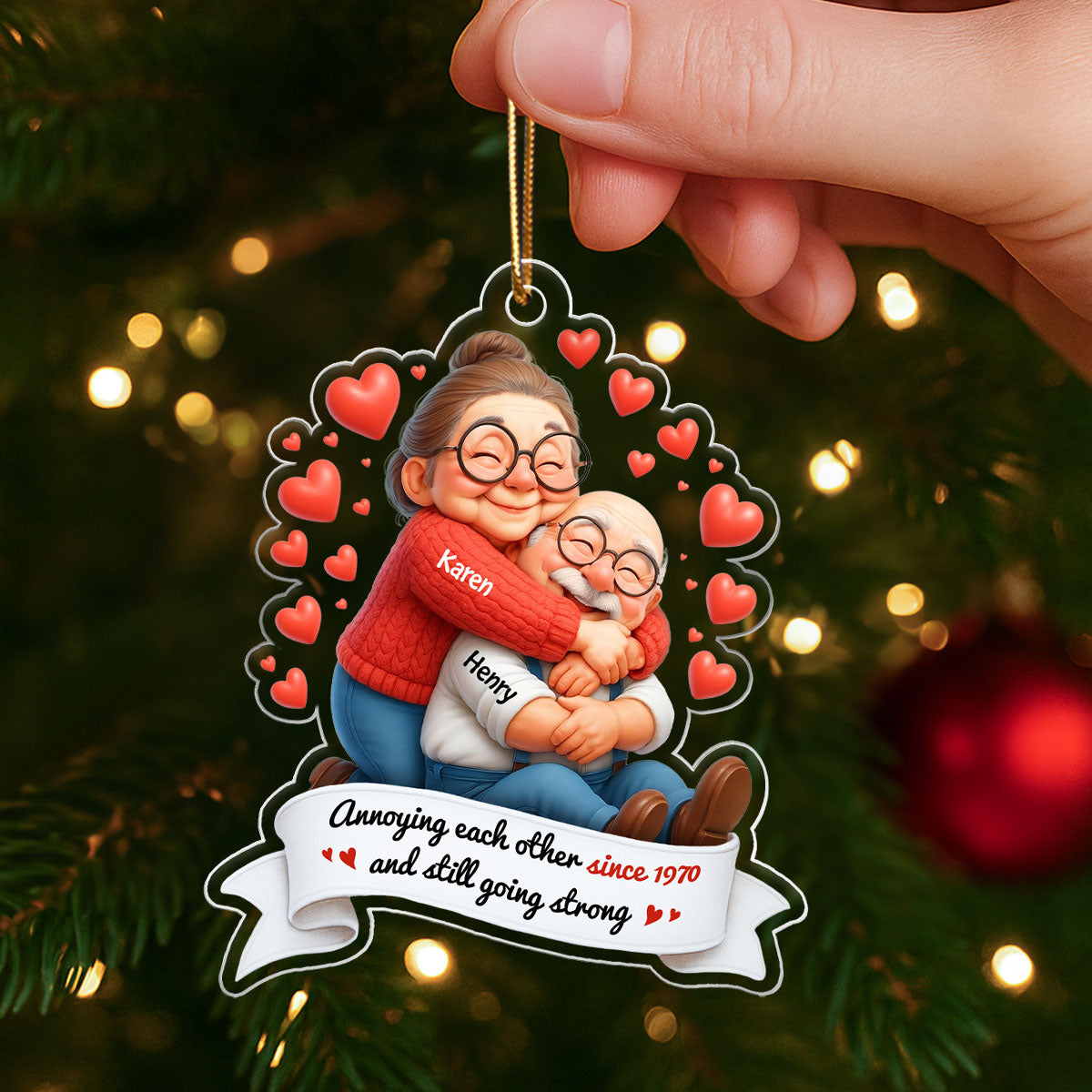 Annoying Each Other Old Couple Personalized Acrylic Ornament - Christmas Gift For Couples, For Wife, For Husband, For Grandparents