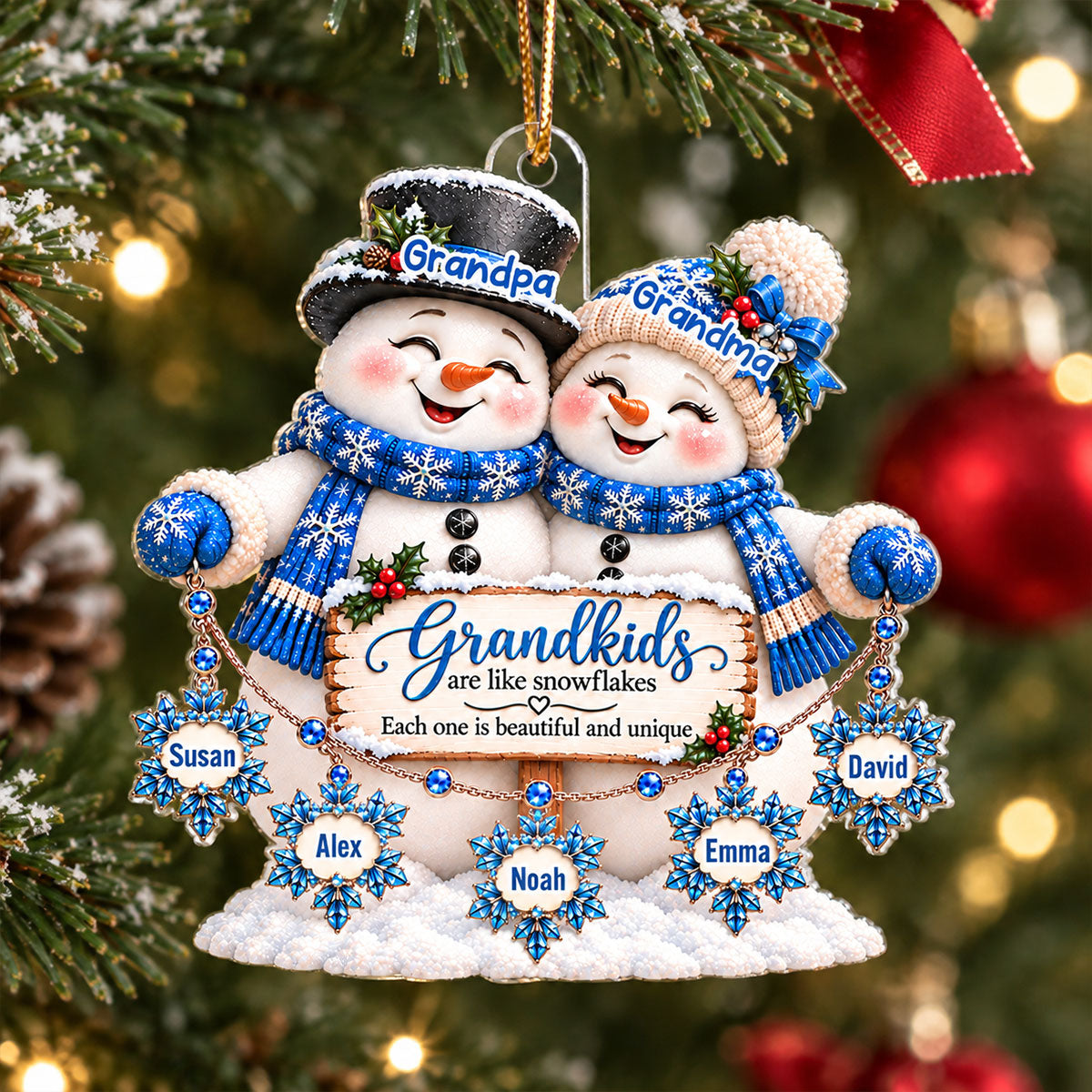 Grandkids Are Snowflakes Snowman Grandparents 2D Flat - Personalized Acrylic Ornament - Christmas Gift For Grandparents
