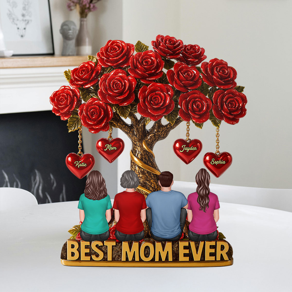 Mom & Children Under Beautiful Rose Tree Personalized Acrylic Block Plaque