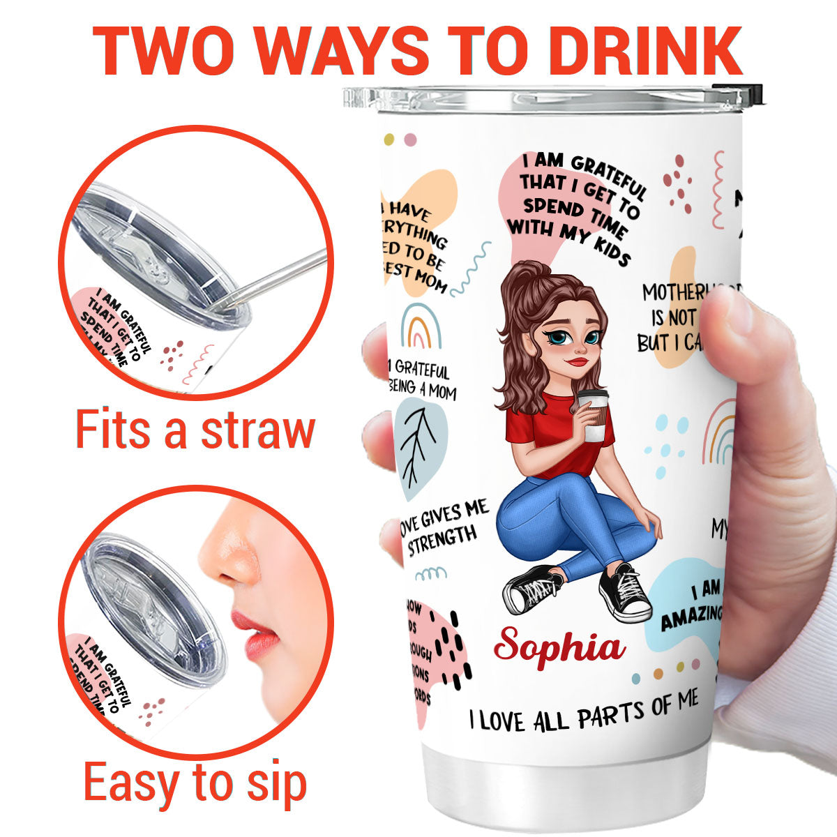 Mom Daily Affirmations Pretty Cartoon Woman Sitting Gift For Mother Personalized Tumbler