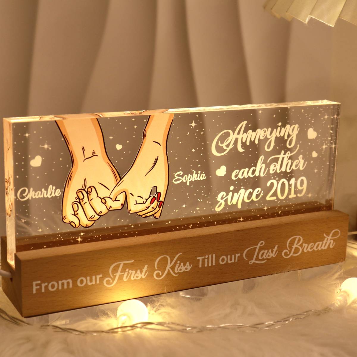 Couple Holding Hands Personalized Acrylic Block LED Night Light