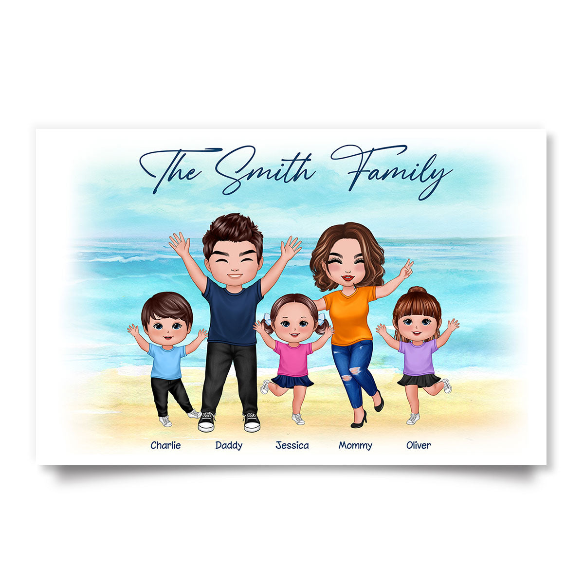 Happy Family Couple Kid Dog Cat Personalized Horizontal Poster