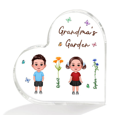Grandma's Garden Doll Kids Standing Personalized Acrylic Heart Plaque