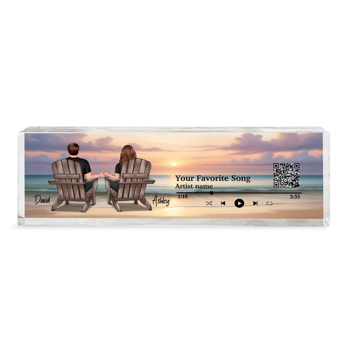 Couple Back View At Beach Favorite Song QR Code Personalized Acrylic Desk Block Plaque