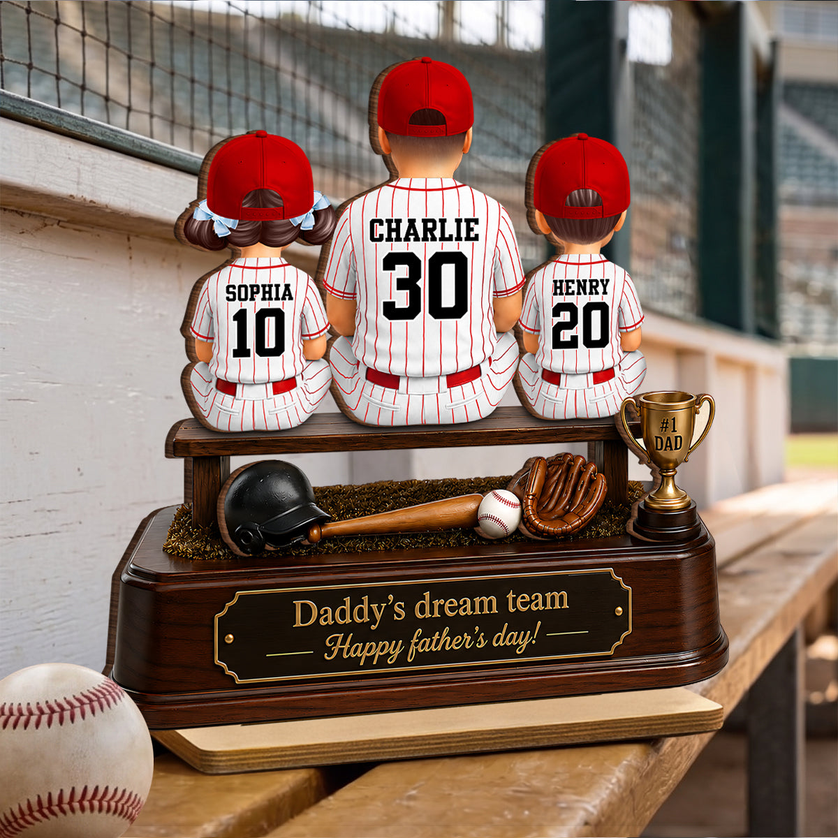 Baseball Daddy's Dream Team - Personalized 2-Layered Wooden Plaque - Father's Day Gift for Dad, Husband