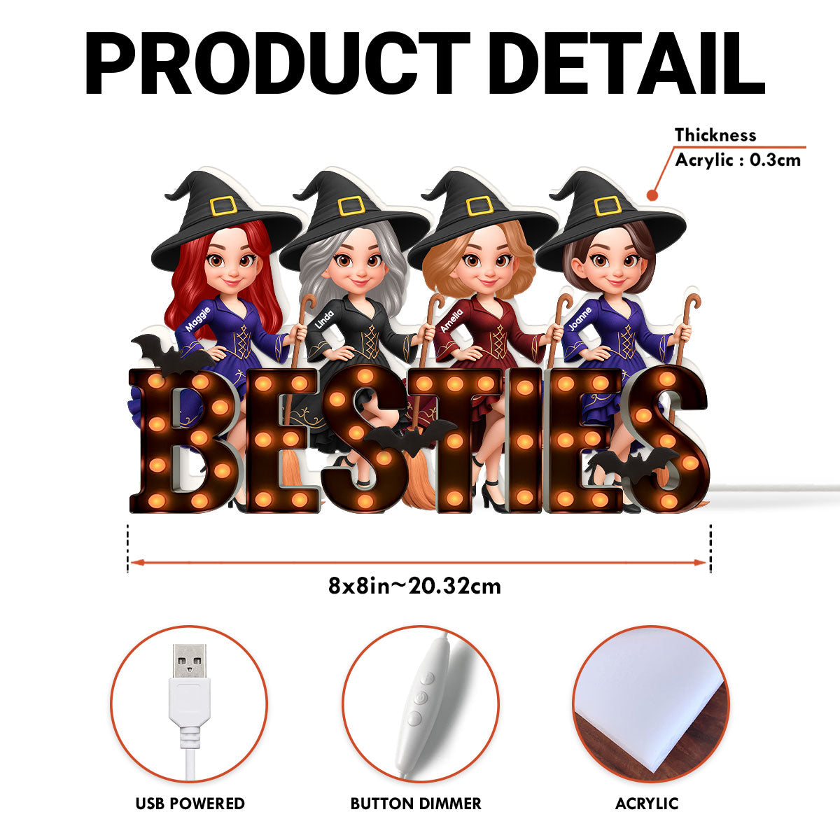 Halloween Besties Sisters Witch Marquee Personalized LED Light Box