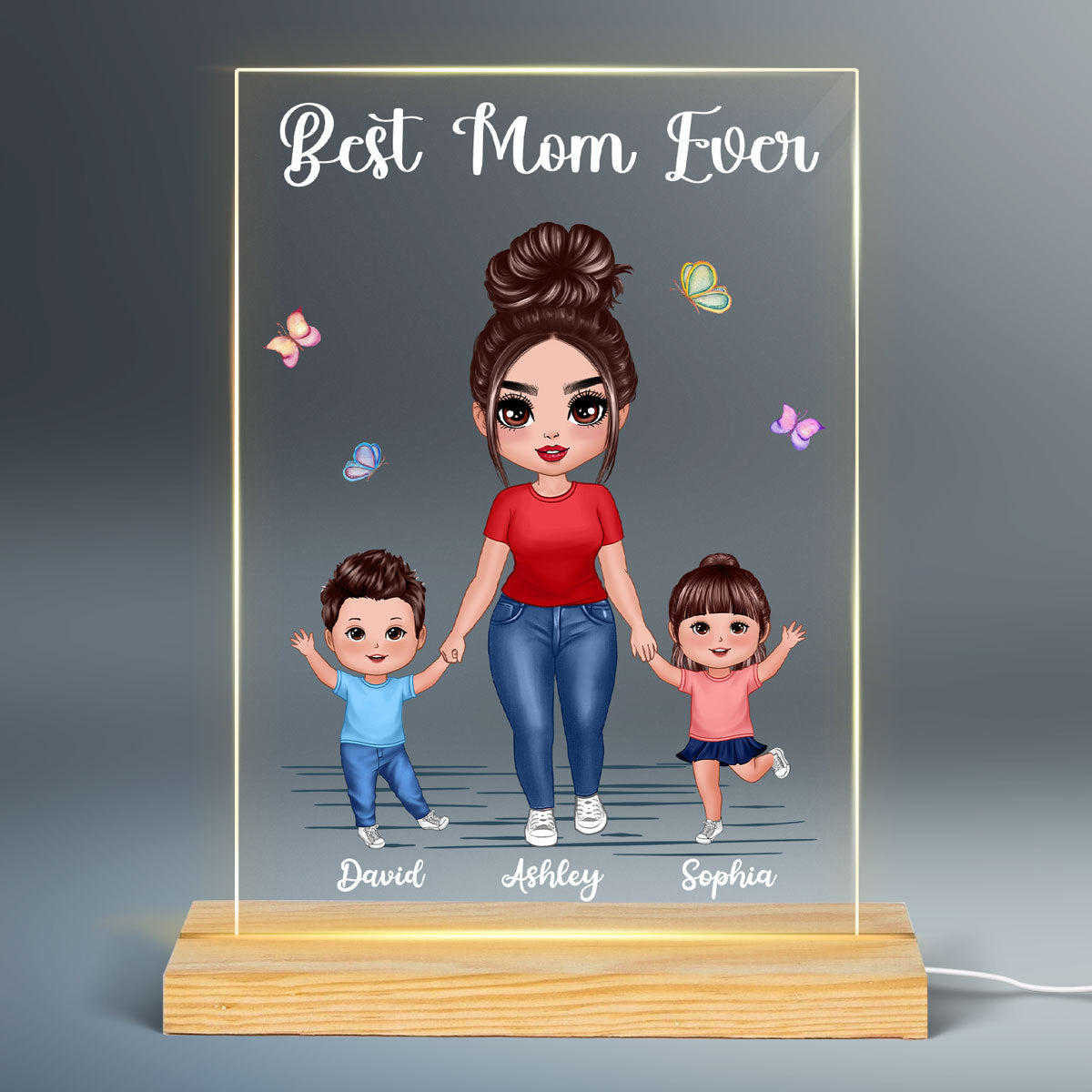 Mom Daughter Son Doll Standing Personalized Acrylic LED Night Light