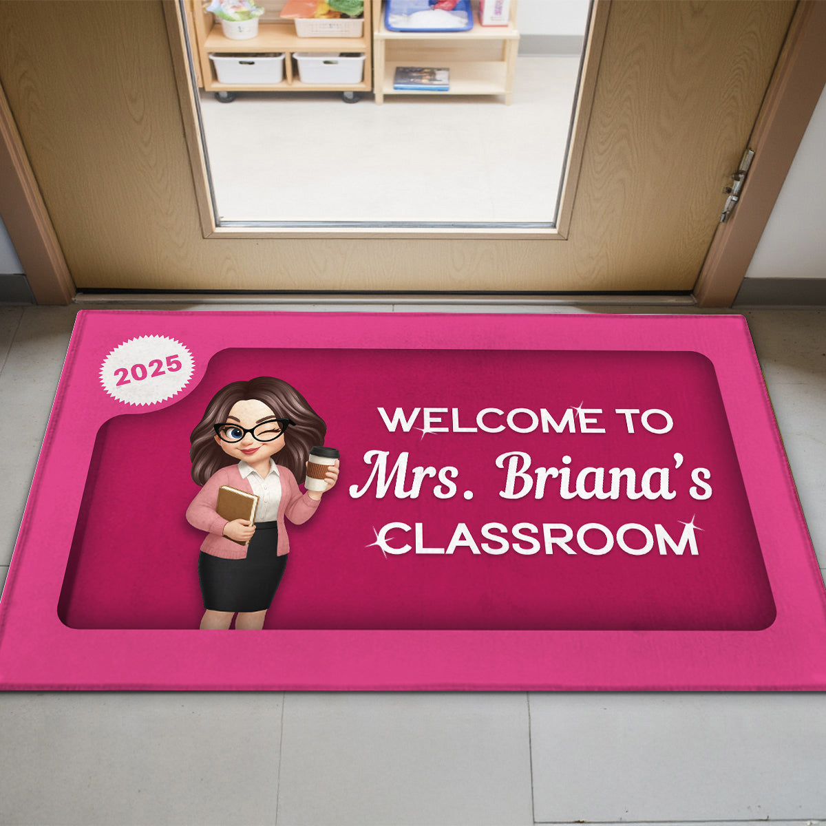 Welcome To Teacher Classroom 3D Effect Action Figure Personalized Doormat, Back To School Decoration