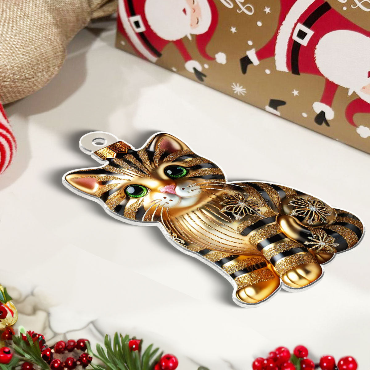 Christmas Cats 2D Flat Personalized Acrylic Ornament, Christmas Gift For Cat Lovers
