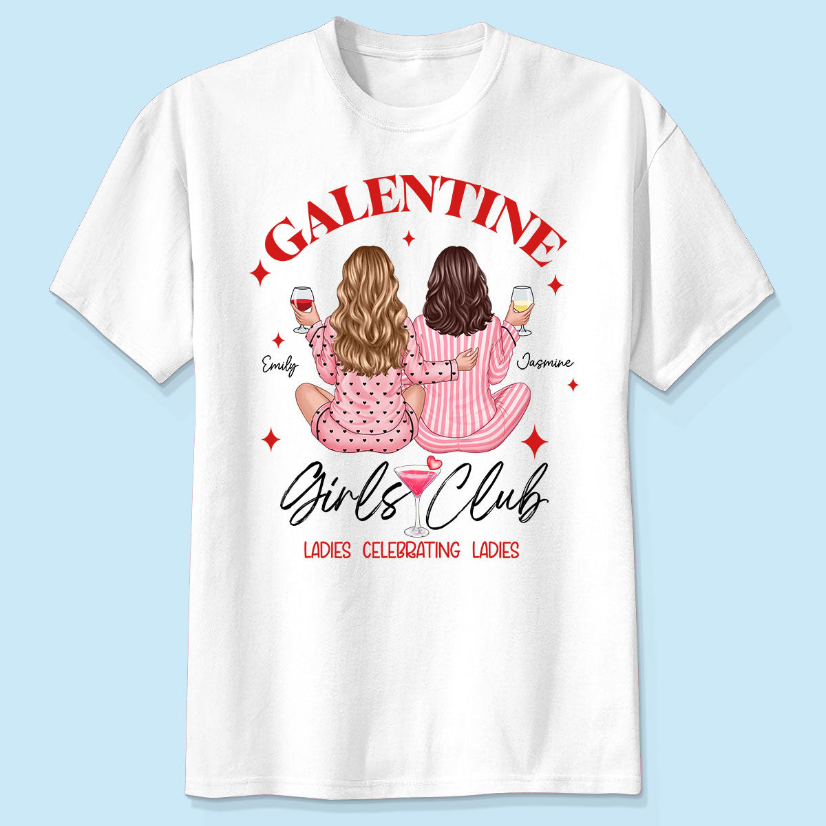 Galentine Girls Club Pajamas Girls Back View Personalized Shirt,  Shirt, Social Club, Besties Gift